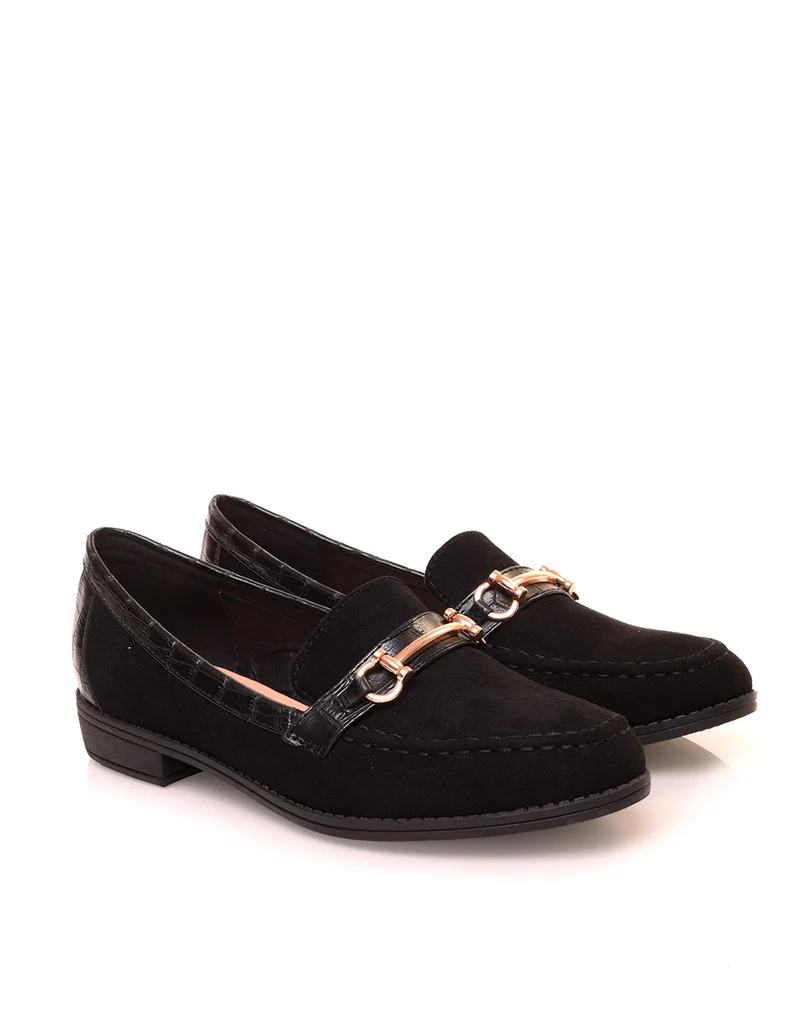 Mocassins noirs bi-matières suédine et croco