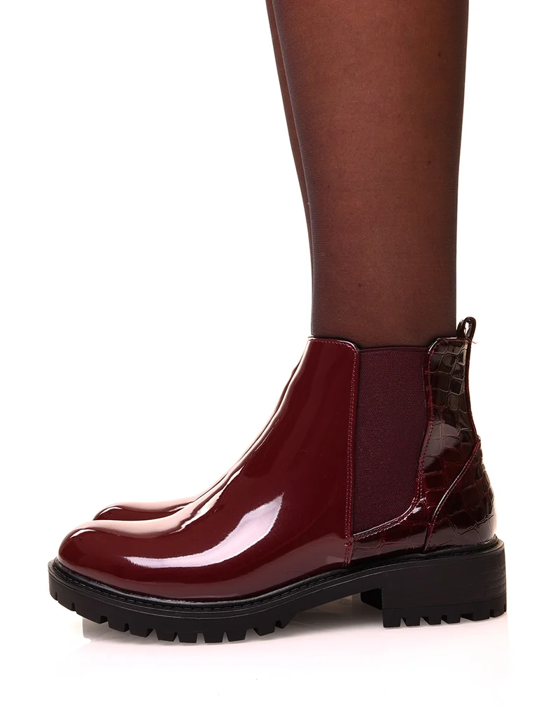 Chelsea boots bordeaux bi-matières effet croco