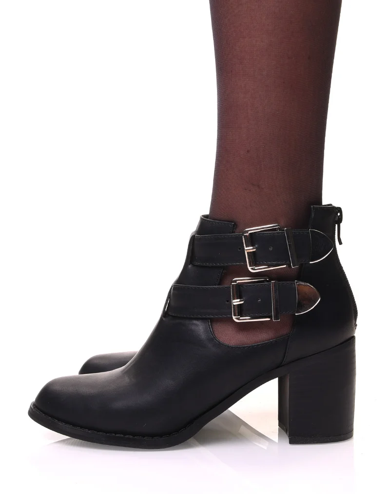 Bottines à talons noires ajourées à double sangles