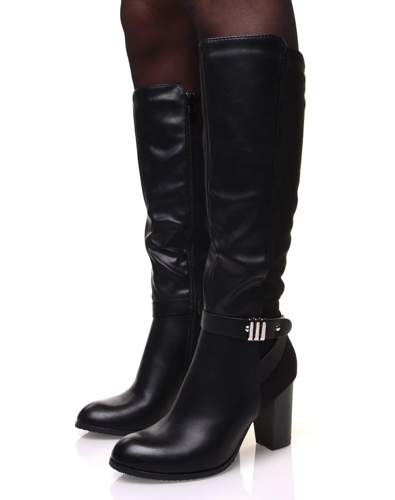 Bottes bi-matière noires avec sangle argentée