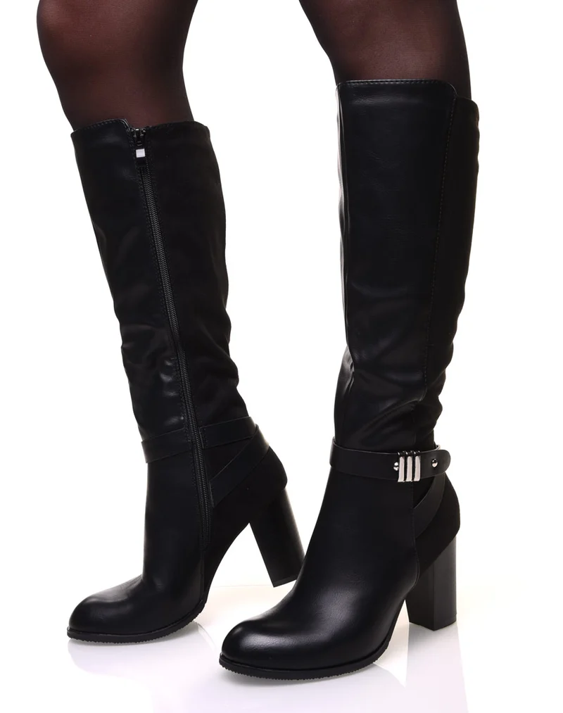 Bottes bi-matière noires avec sangle argentée