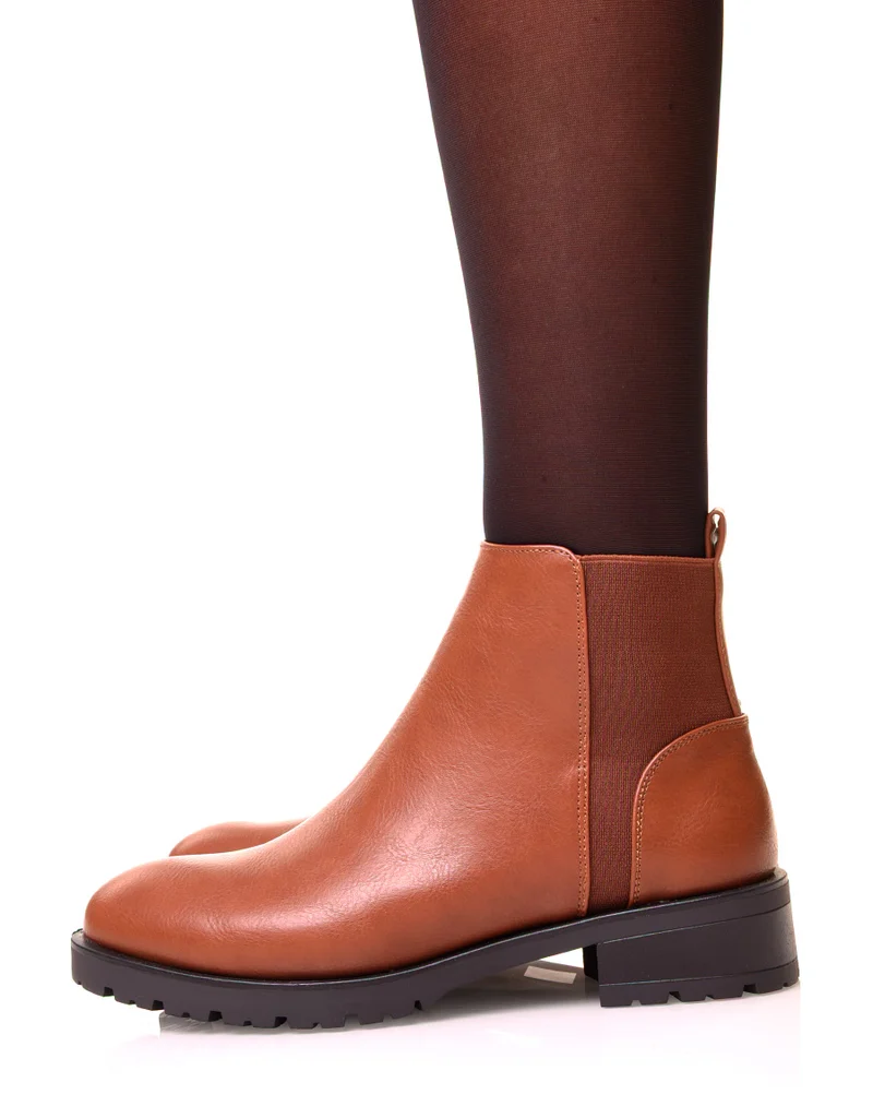 Boots camel plate à bout arrondi