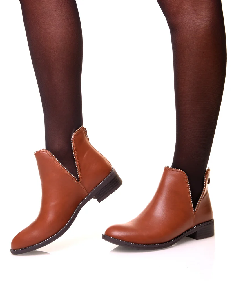 Bottines effet python ajouré à clous ronds