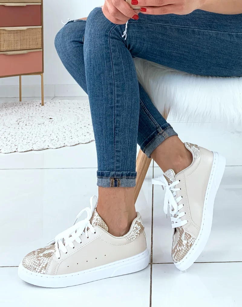 Baskets beige snakeskin