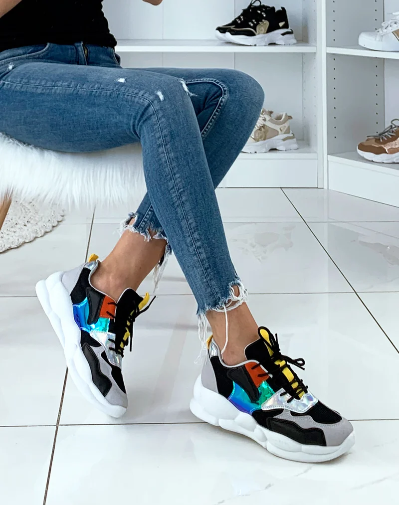 Baskets noires multicolore à talon nuage
