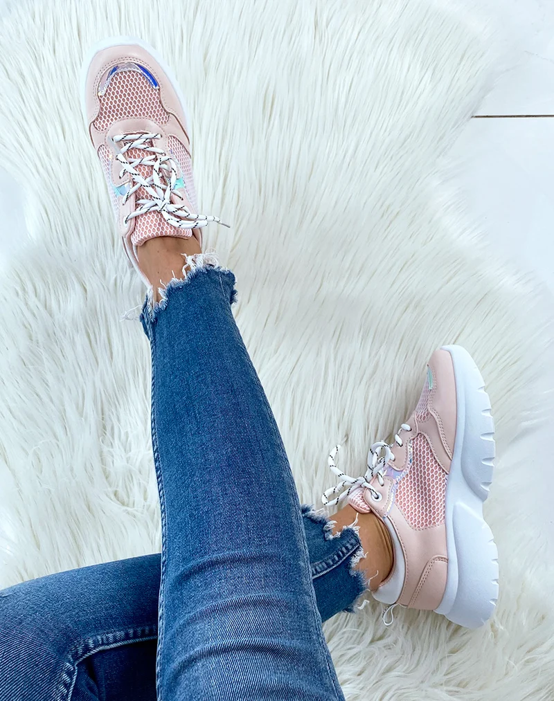 Baskets pink détail holographique