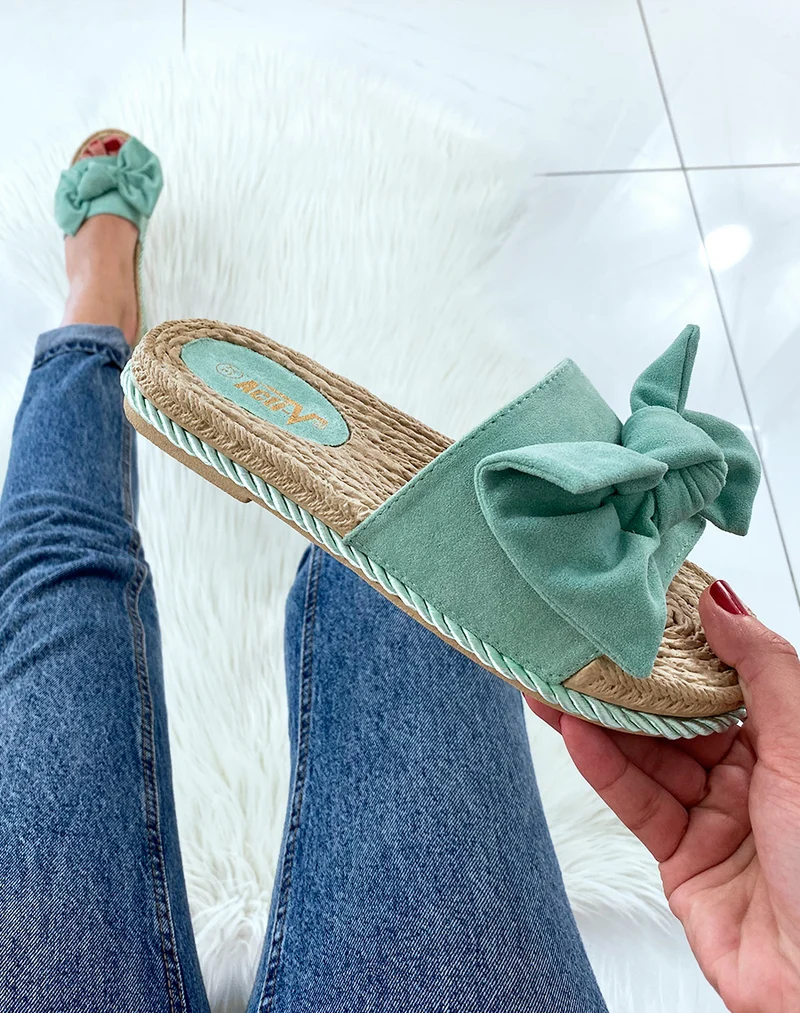 Mules green styles espadrilles à gros nœud