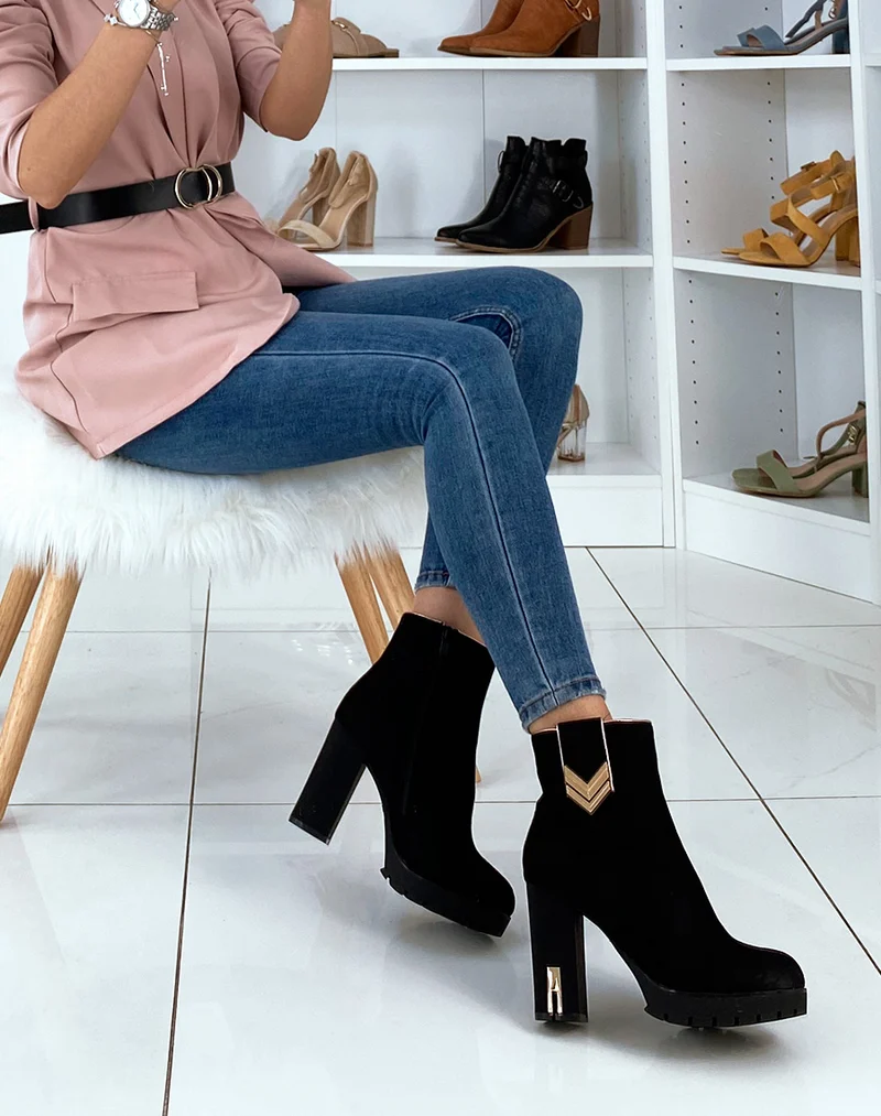 Bottines en suédine noires à talons