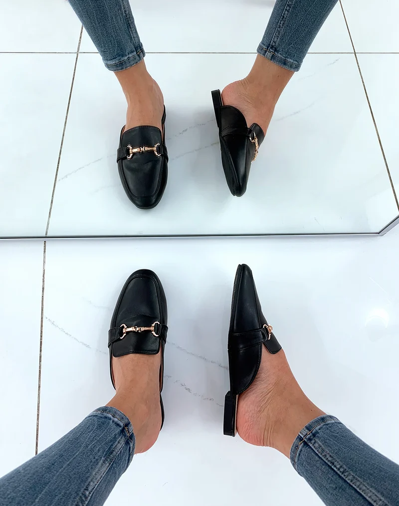 Mocassins en similicuirs noirs ouverts