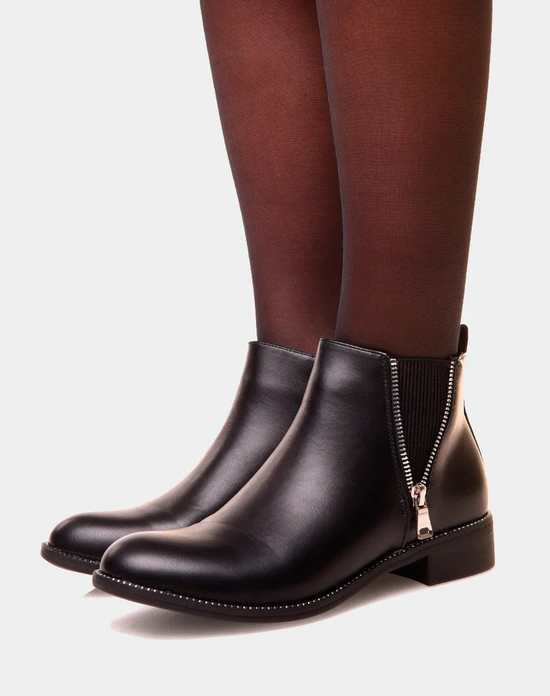 Bottines noires basses à zip décoratif