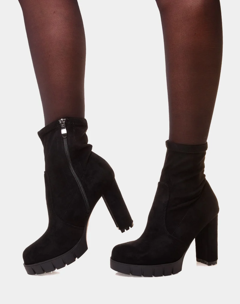 Bottines noires à talon en suédine à plateforme épaisse