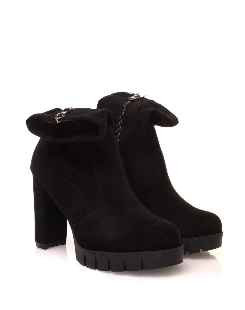 Bottines noires à talon en suédine à plateforme épaisse