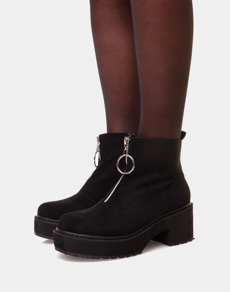 Bottines noires basses en suédine à zip argenté