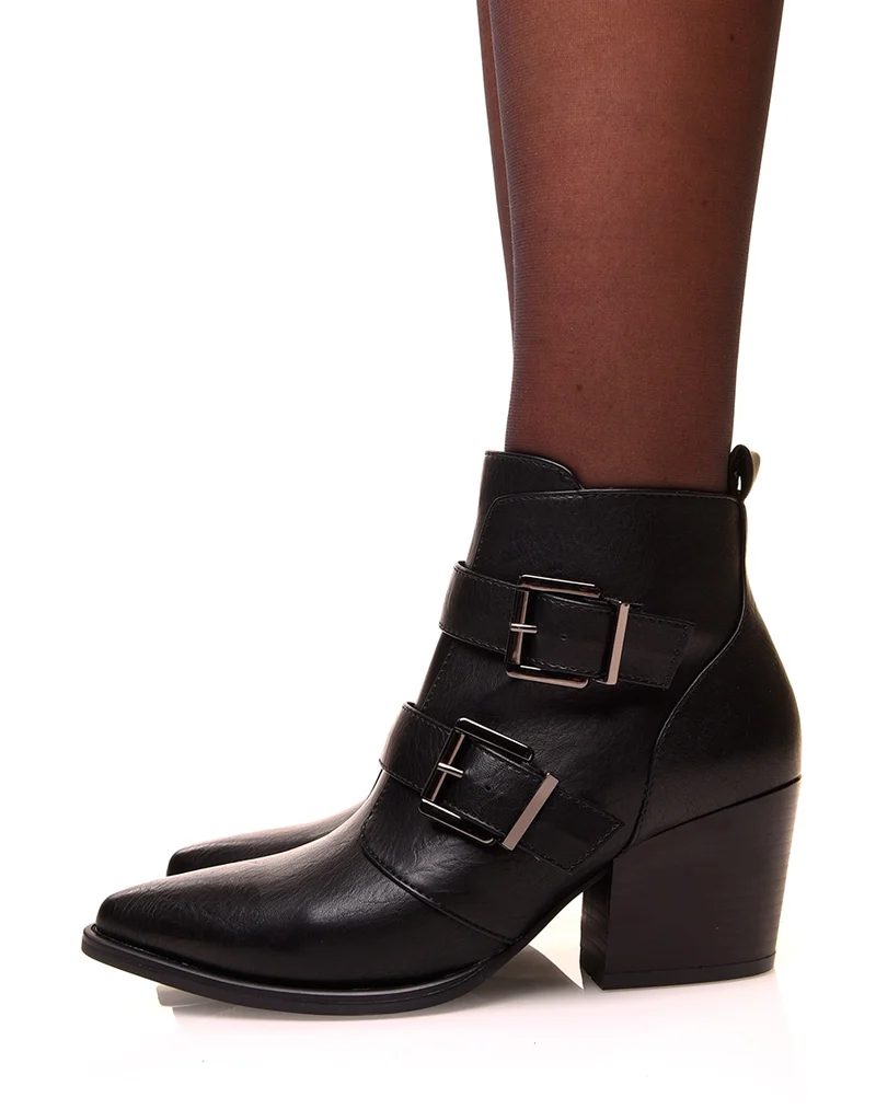 Santiags noires à talons et à bouts pointus