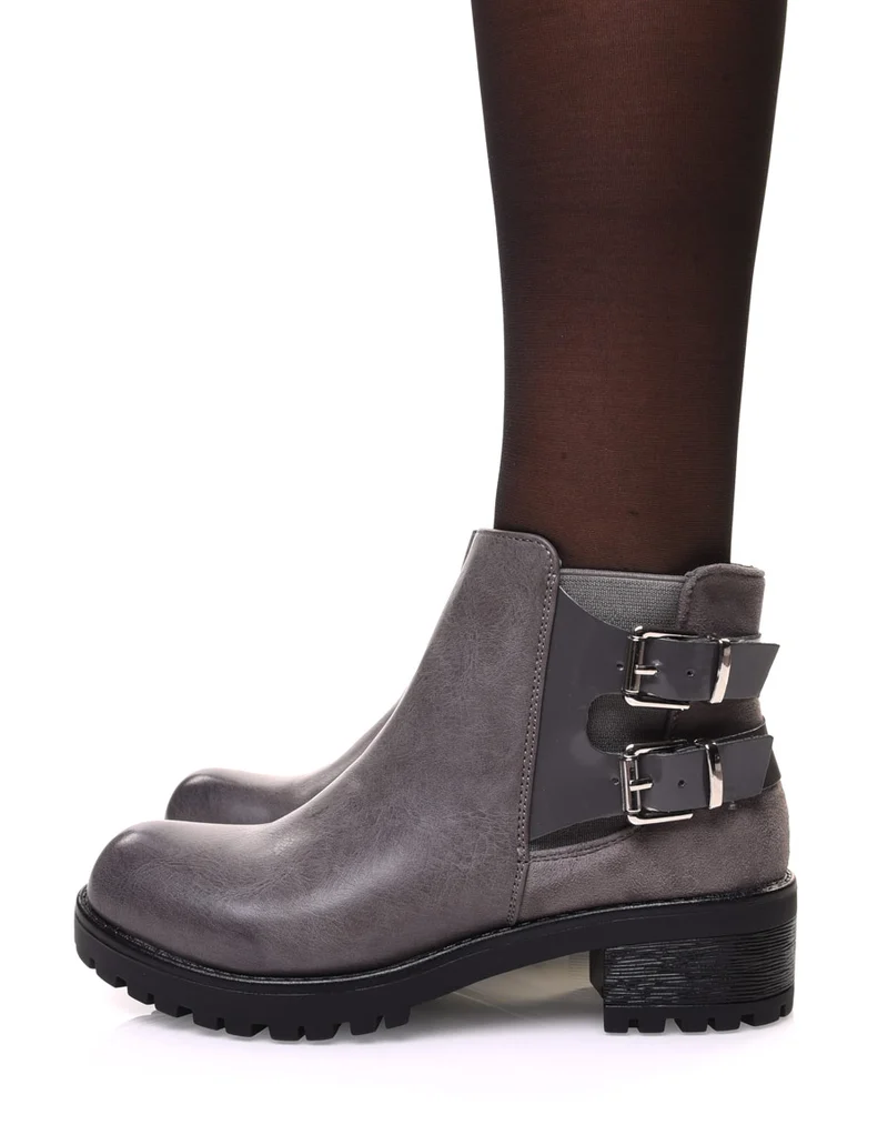 Bottines grises à semelle crantée