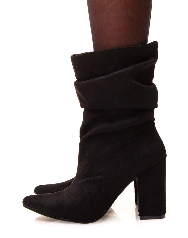 Bottines froissées noires en suédine