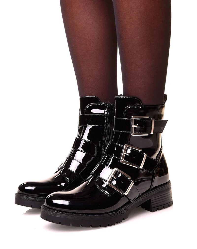 Bottines noires vernis noires à sangles