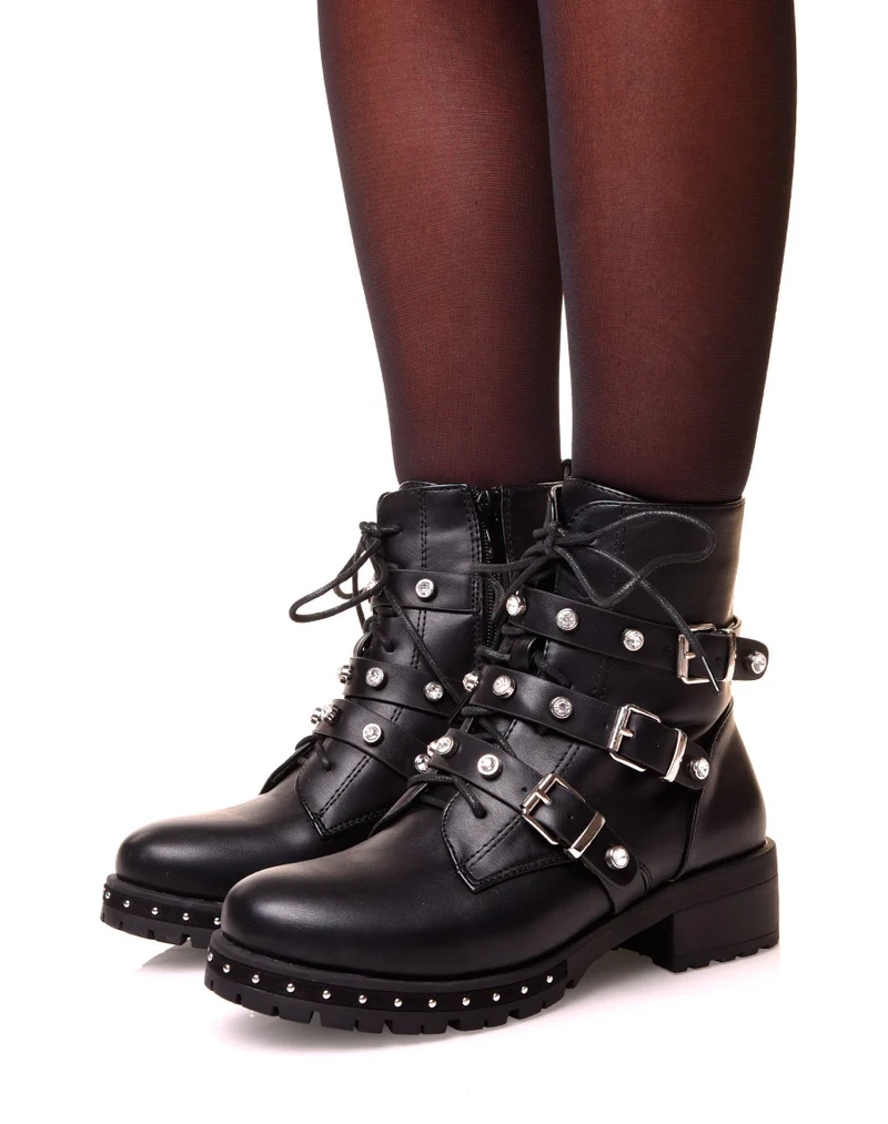Bottines montantes noires à multiples sangles