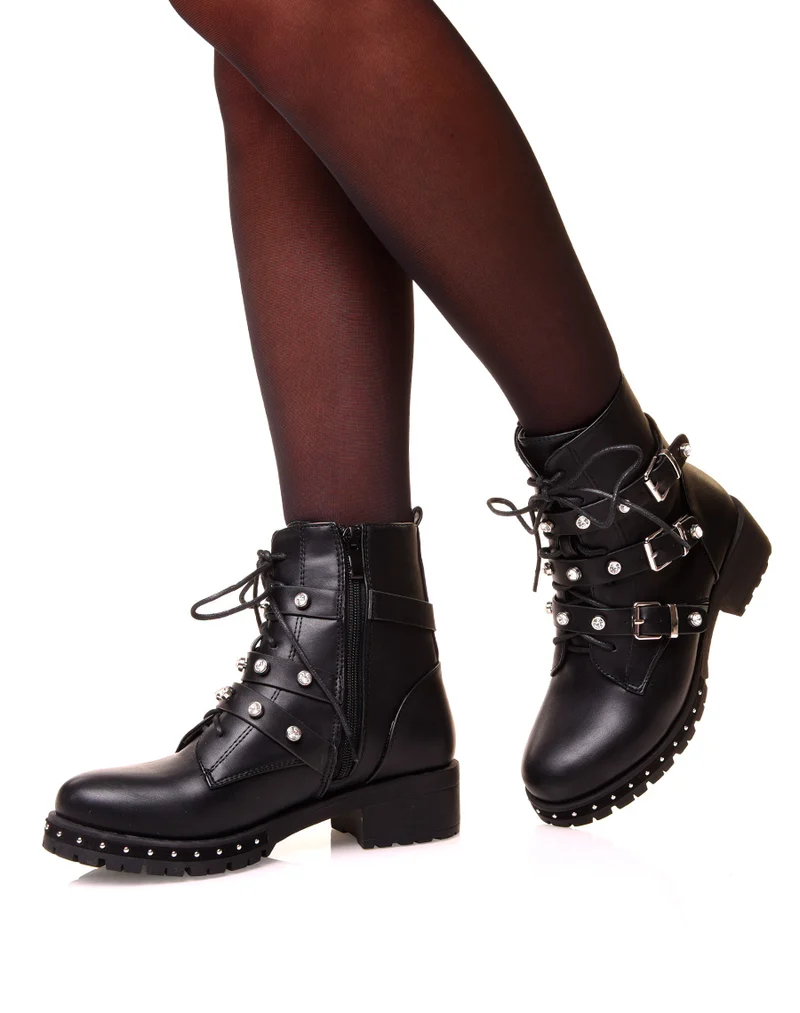 Bottines montantes noires à multiples sangles