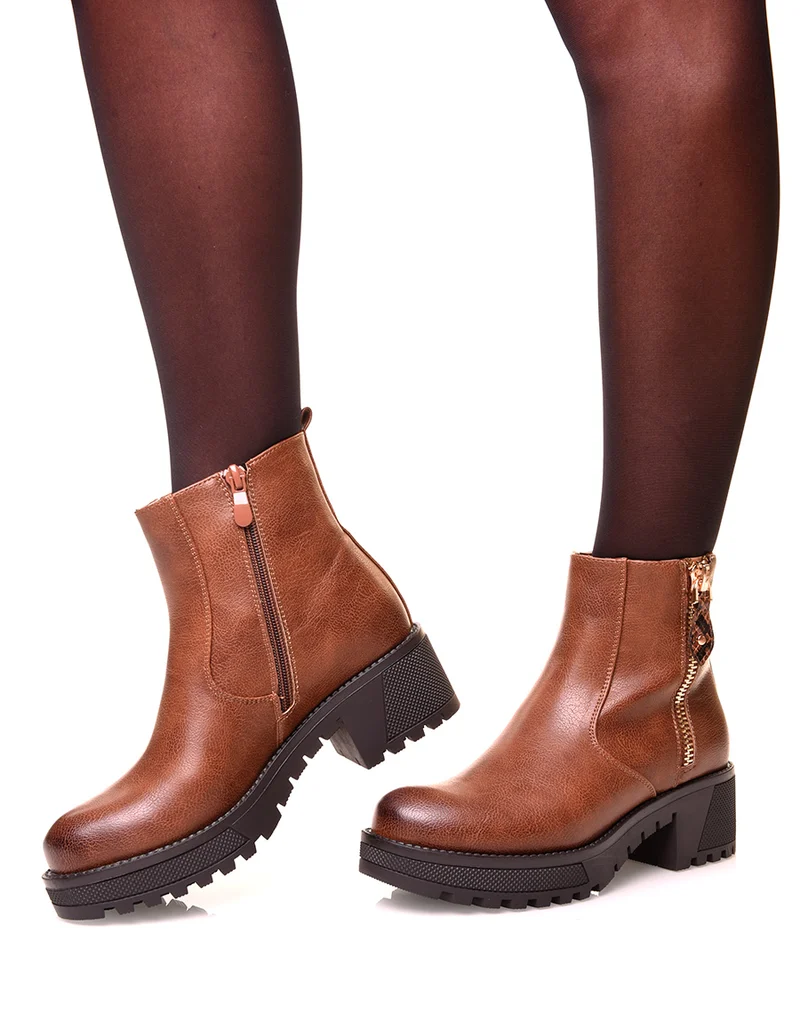 Bottines camel à semelle crantées