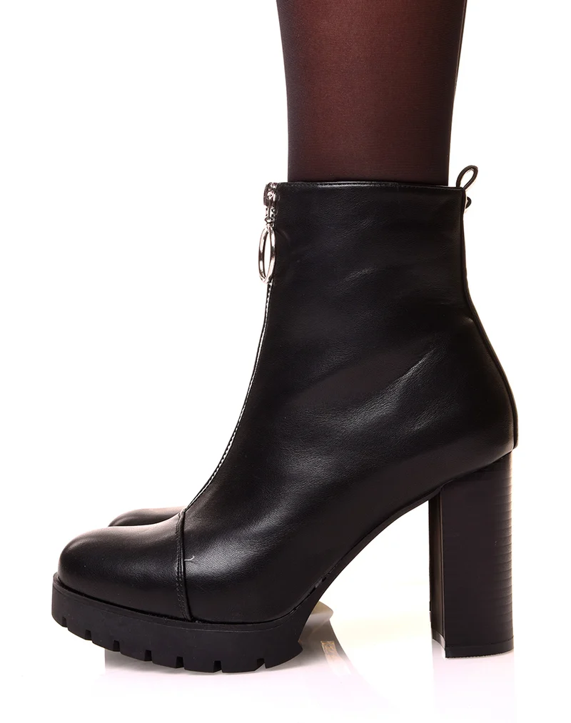 Bottine à talon noires zippé à l’avant