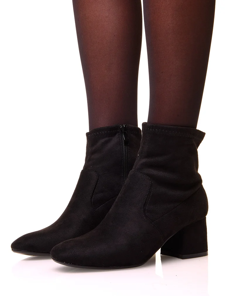 Bottines noirs à talon effet suédine