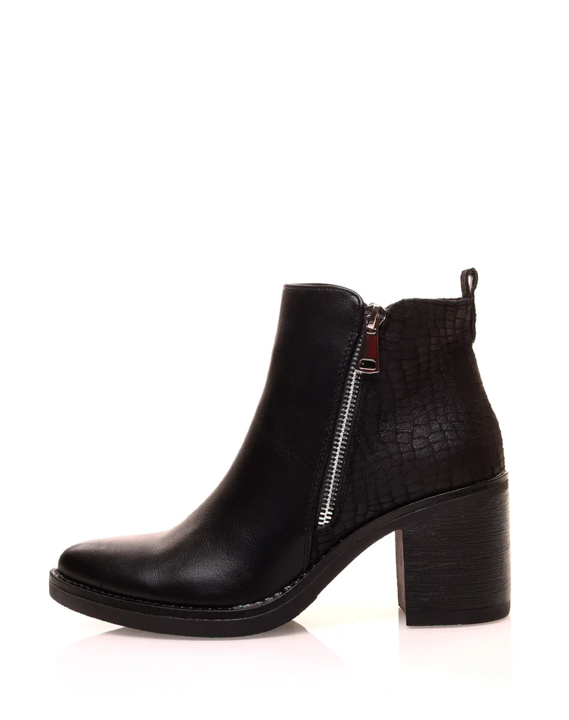 Bottines noires à talons bi-matières suédine