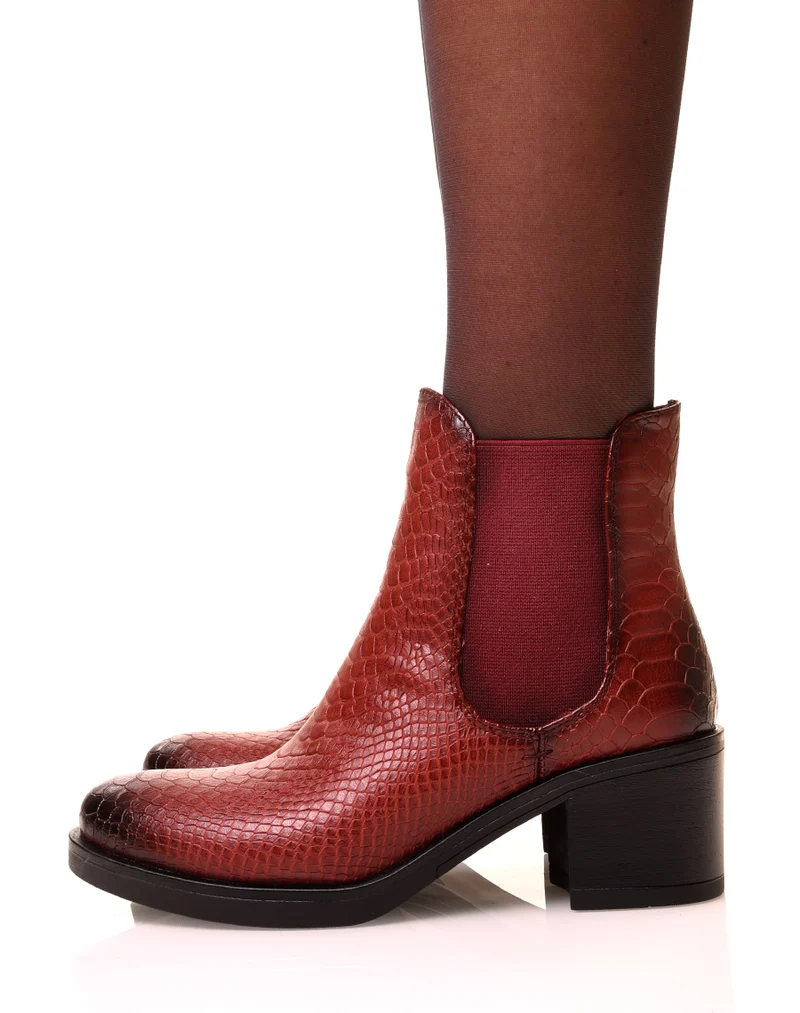 Bottines bordeaux effet croco