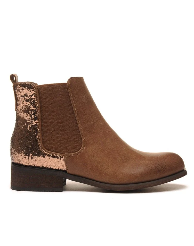 Chelsea boots marron à paillètes