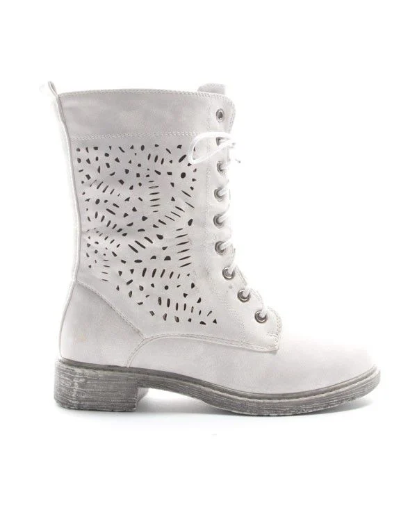 Chaussure femme Sinly: Botte perforée - blanc