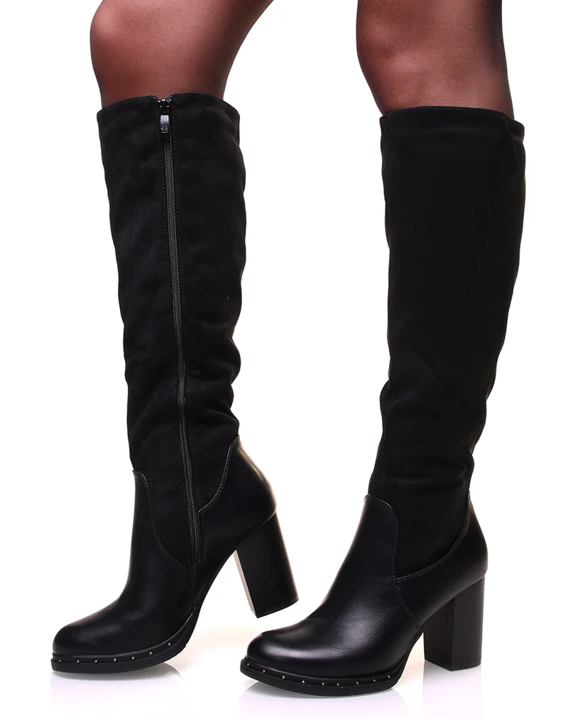 Bottes noires à talon bi-matière