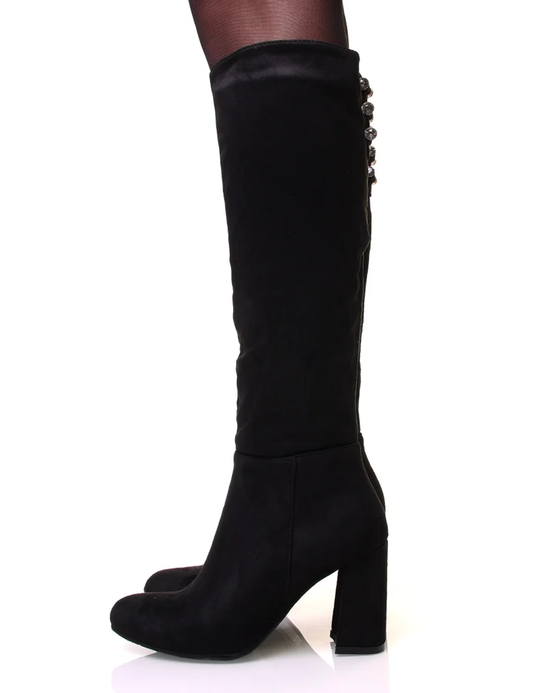 Bottes à talon en suédine noires