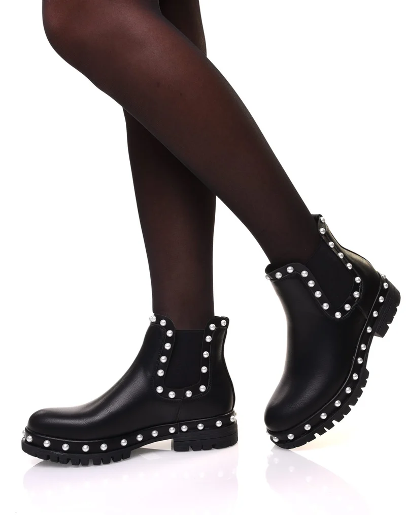 Chelsea boots noires à perles
