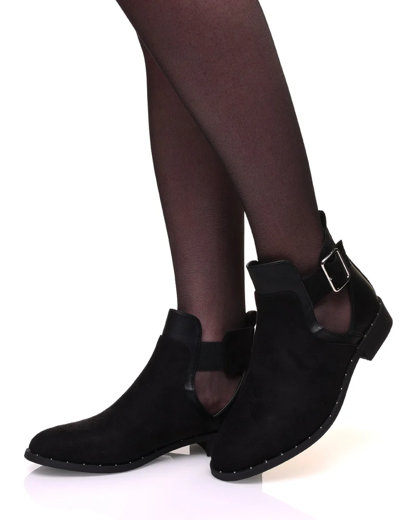 Bottines noires bi-matières ajourées cloutés