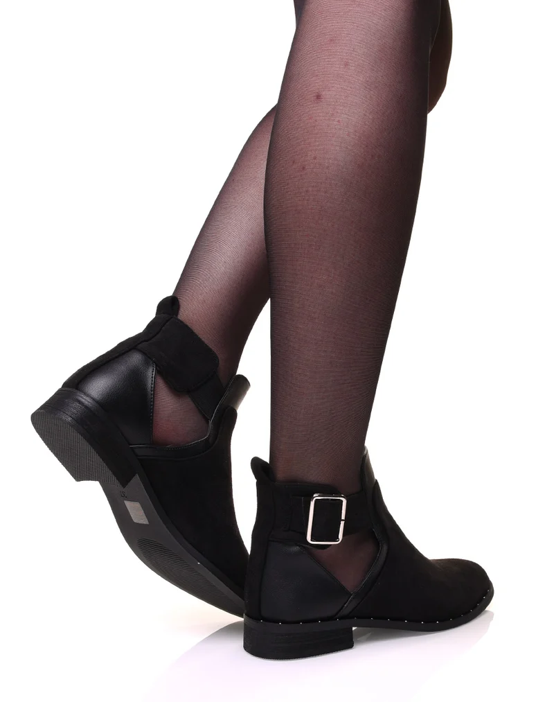 Bottines noires bi-matières ajourées cloutés