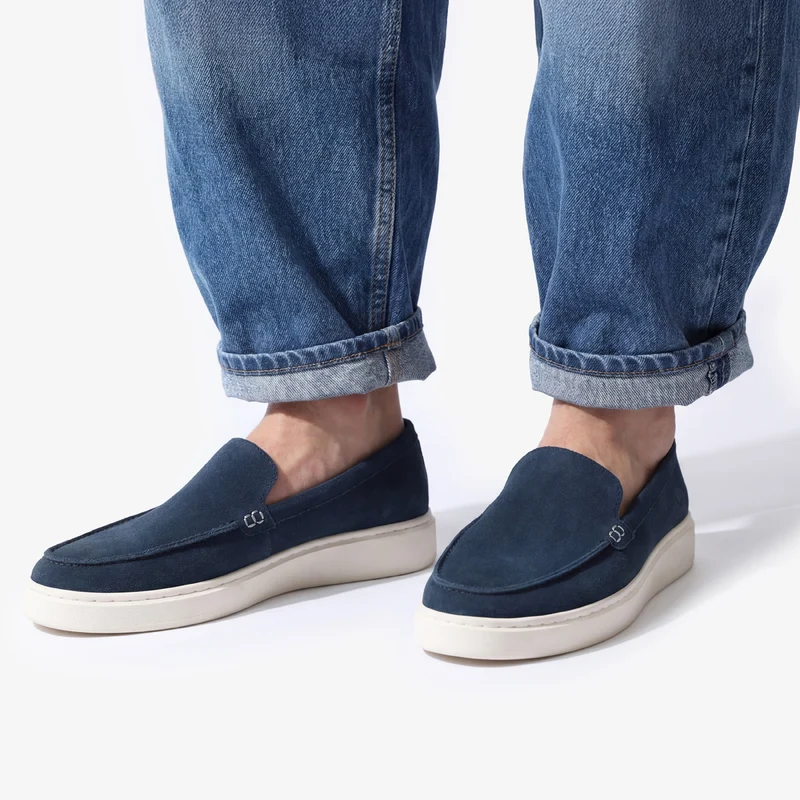 Mocassin Kentucky en cuir nubuck bleu marine