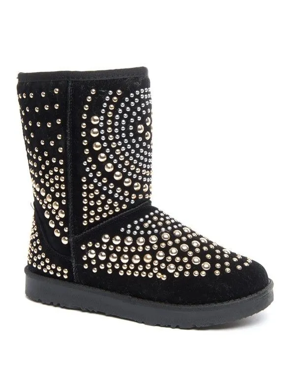 Bottes hiver Jennika noires avec clous et fourrure fantaisie