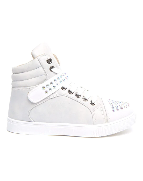 Baskets femme blanches à lacets scratch et strass