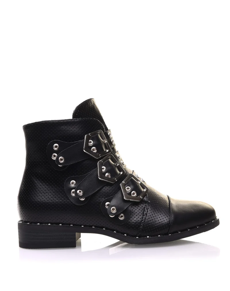 Bottines noires cloutées et perforées