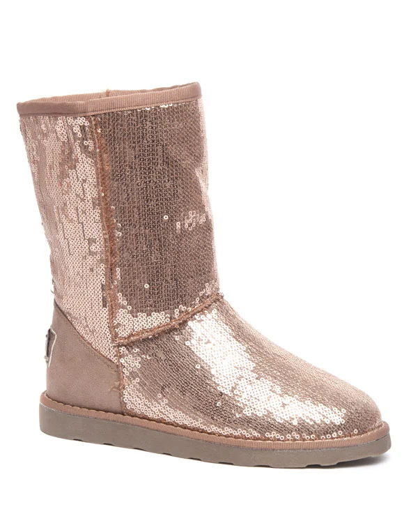 Bottes fourrure et sequins brillants Ideal kaki (cuivré)