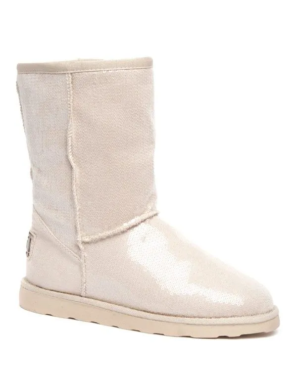 Bottes fourrure et sequins brillants Ideal beige