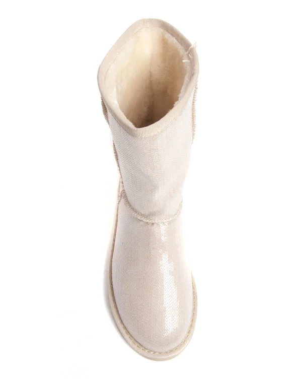 Bottes fourrure et sequins brillants Ideal beige