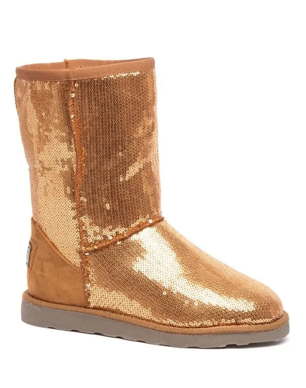 Bottes fourrure et sequins brillants Ideal dorée