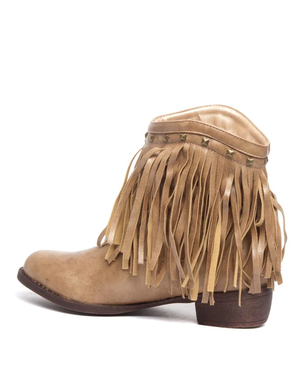 Bottes ethniques à franges et clous Ideal beige