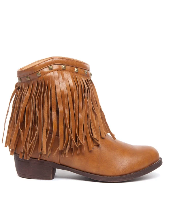 Bottes ethniques à franges et clous Ideal camel