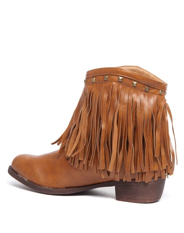 Bottes ethniques à franges et clous Ideal camel