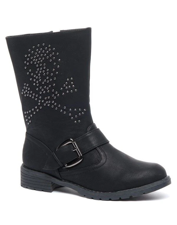 Botte à motif clouté tête de mort boucle et fermeture éclair noir