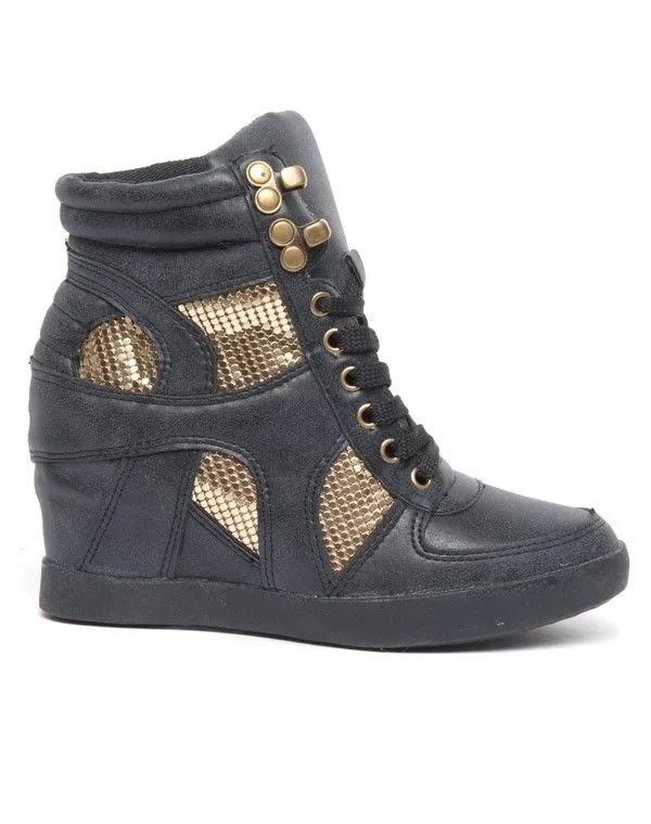 Baskets montantes style street Ideal noir strass doré