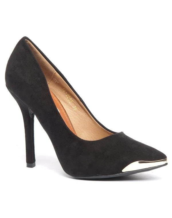 Chaussures à talon noir à pointe dorée