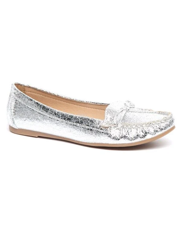 Mocassin femme argent effet craquelé Sinly